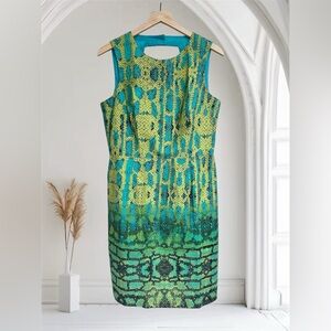 Muse Green and Yellow snake print Sleeveless Dress Sz 12 , 012